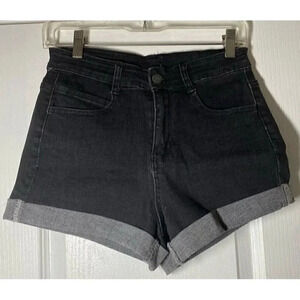 Haola Women's Juniors Black Denim Zip Cuffed Hem Shorts Size S NWOT